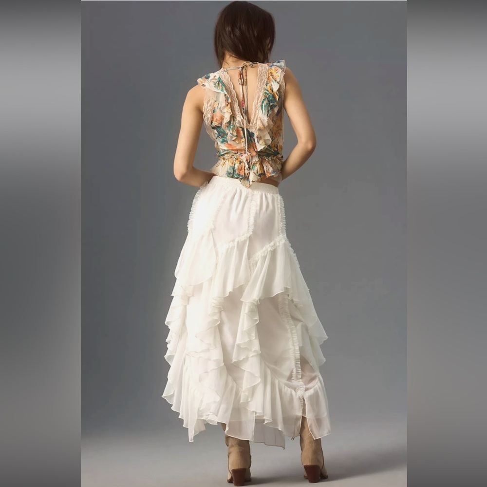 NWT ANTHROPOLOGIE KAVITA BHARTIA Ruffle Maxi Skirt - Picture 2 of 7